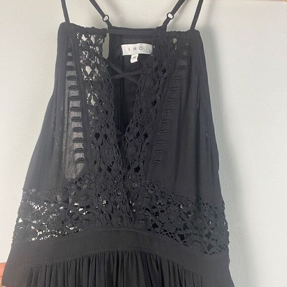 IRO Lellou Lightweight Mini Dress Black Crochet Lace-up - Picture 13 of 14